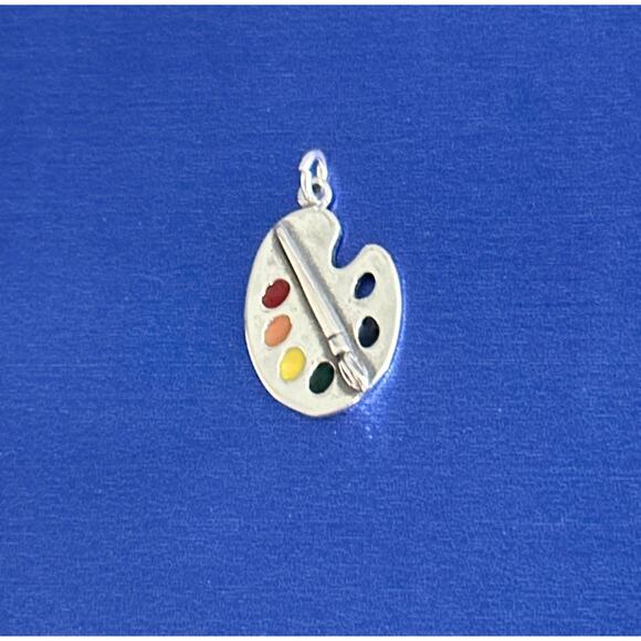 Sterling Silver Painter’s Pallet with Enamel Colors Charm - Picture 1 of 4